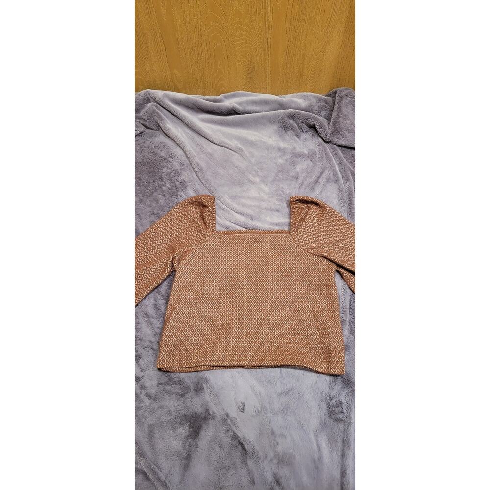 Madewell Puff Sleeve Square Neck Top Brown Jacquard Knit Blouse Size Medium